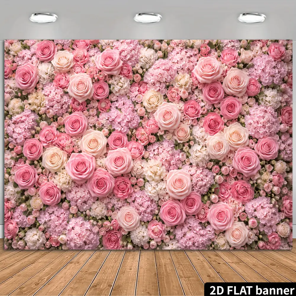 Romantic Pink Rose Hydrangea Floral Backdrop, Elegant Flower Wall Tapestry for Wedding Anniversary, Bridal Shower Party Decor, Girl Room Aesthetic