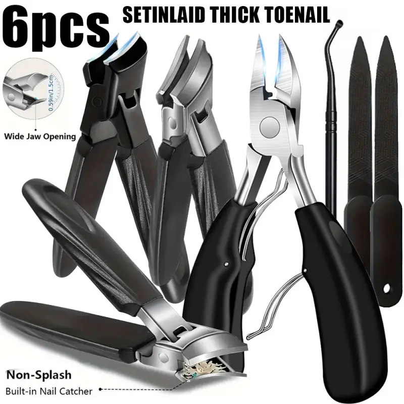6-piece Pedicure Kit, suitable for growing toenails and thick toenails - heavy-duty scissor set, equipped with nail files, cuticle pliers, and beauty tools
