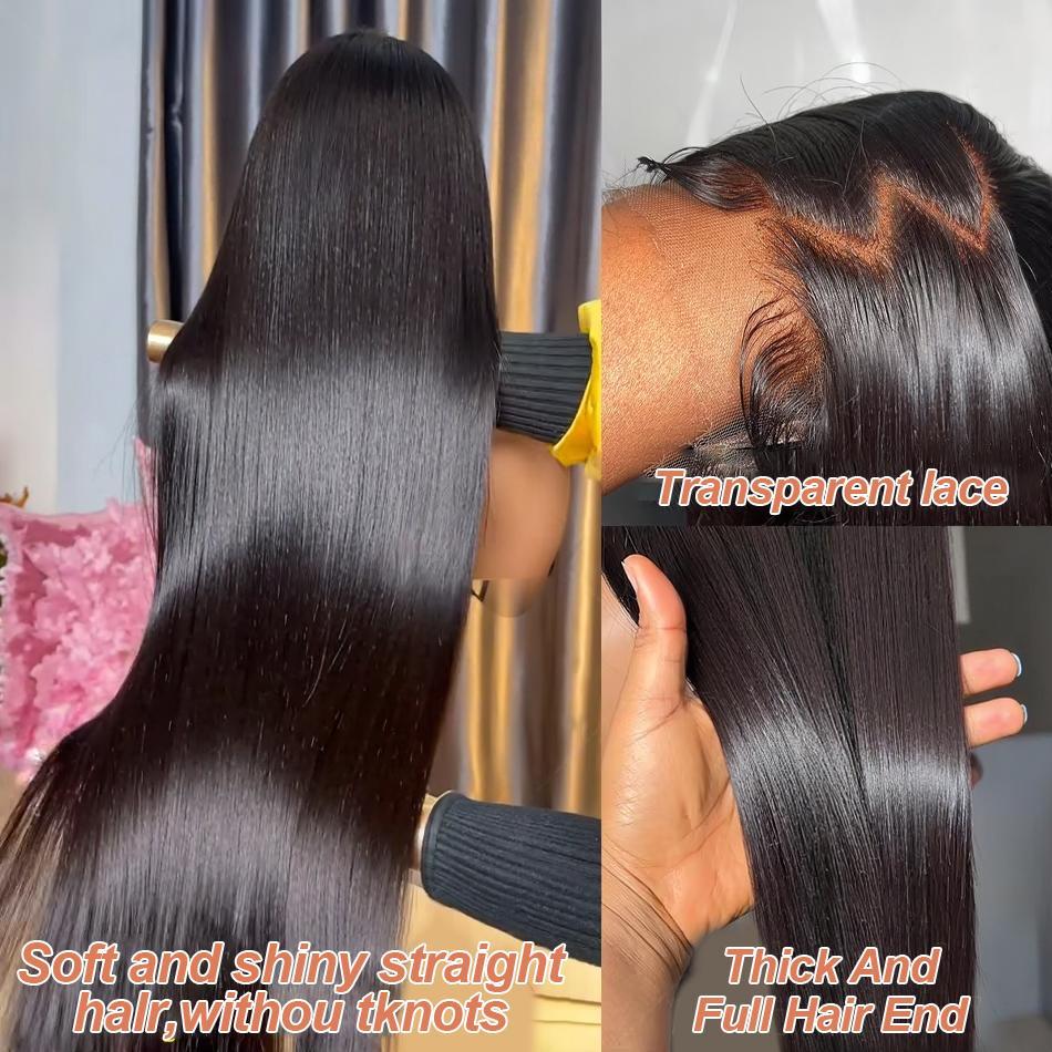 200% Density Human Hair True to Length Bone Straight 30 40 Inch 13x6 HD Lace Frontal Wigs Natural Black 13x4 Lace Front Wigs