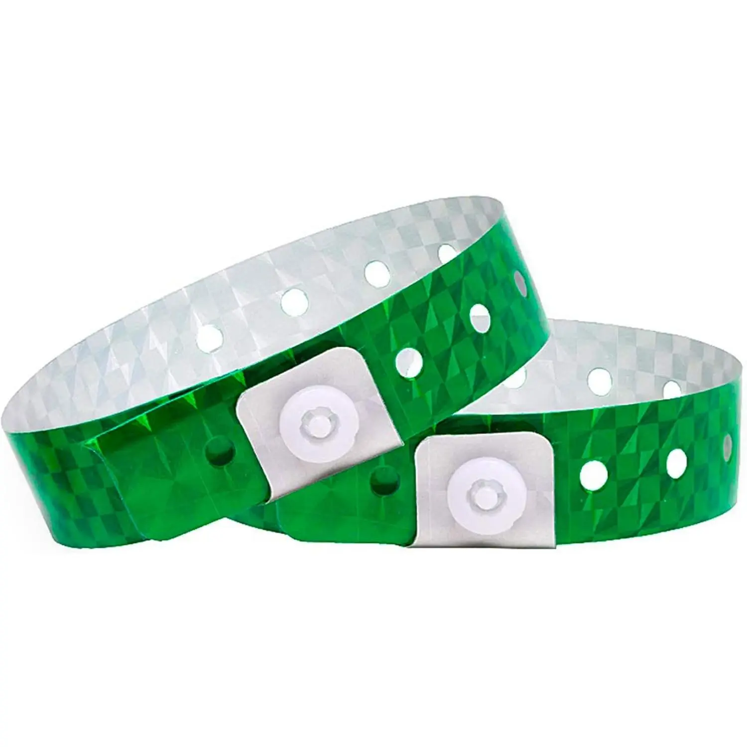 Holographic Plastic Wristbands Green- 100 Pack Wristbands for Events Parties