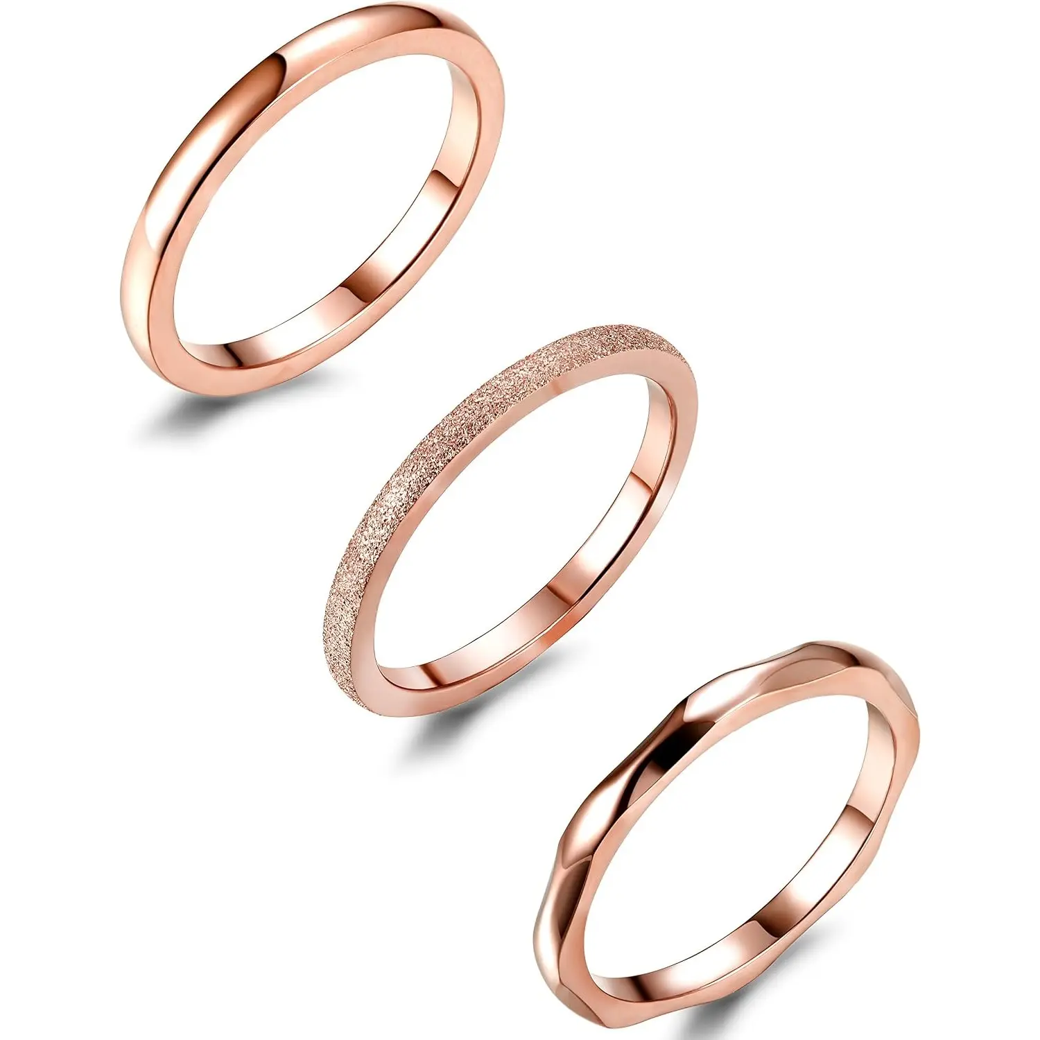 Women's 3-Pcs 2mm Stainless Steel Stackable Eternity Band Rings, Hypoallergenic Dainty Wedding Promise Rings, Daily Wear Stack Jewelry Gift