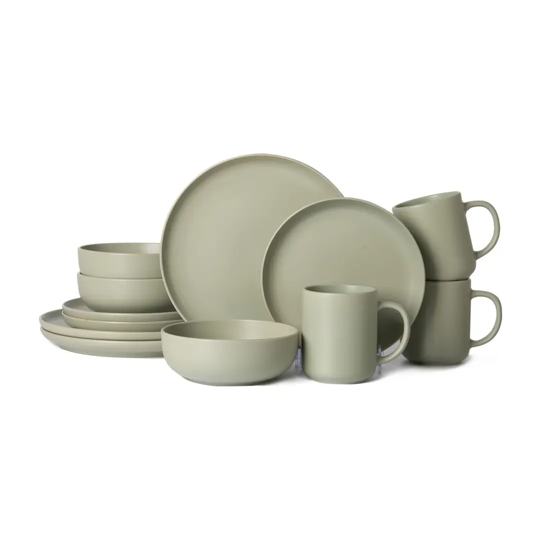 12-Piece Green Stoneware Dinnerware Set for 3, Dinner Plates, Salad Plates, Bowls and Mugs