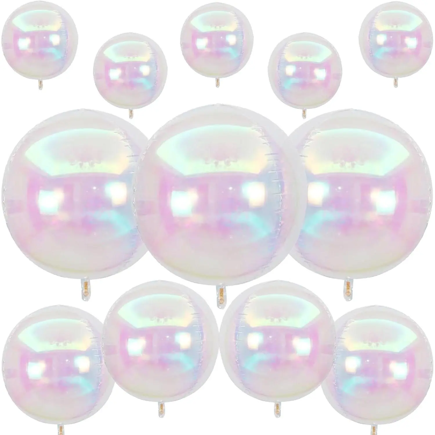 12Pcs Iridescent Round Foil Balloons, 22" 15" 10" 4D Clear Ball Balloon, Holographic Balloons for Birthday Wedding Folding Rainbow Under The Sea Mermaid Party decoration