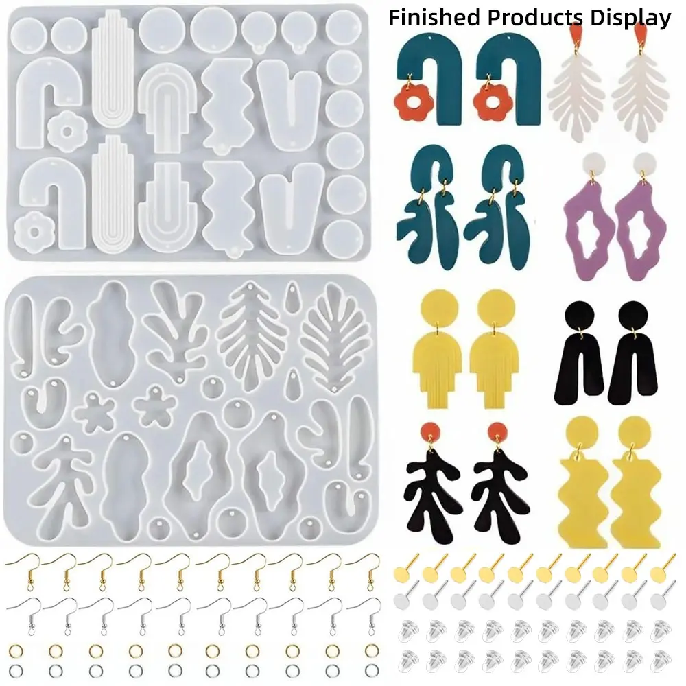 82pcs/pcs Resin Earrings Mold Geometric Flower Heart Irregular Mould Unique Earring Silicone Molds for Epoxy Resin Crafts