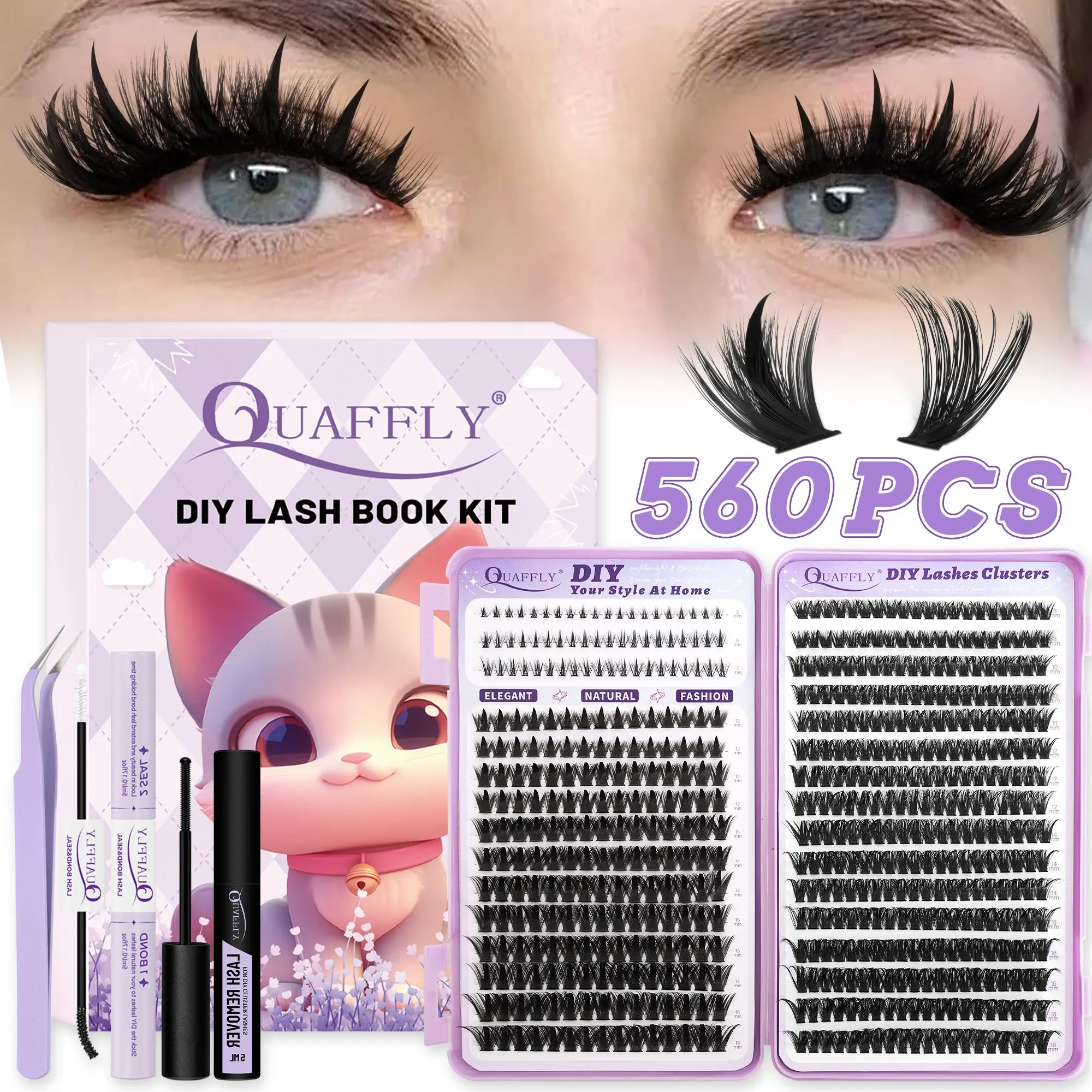 560Pcs Manga Wispy Lash Clusters Kit Individual Eyelash Extensions  with Bottom Lashes  Lash Bond and Seal & Lash Remover Tweezers & for Beginners DIY at Home