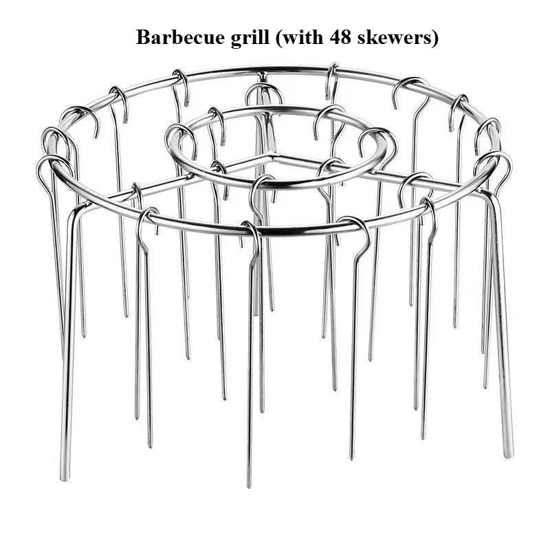 Stainless Steel Vertical Grill Rack + Skewers Set, Multi-Layer Grilling, Even Heating No Flipping Needed, Easy Clean Kitchen & Outdoor BBQ Essential