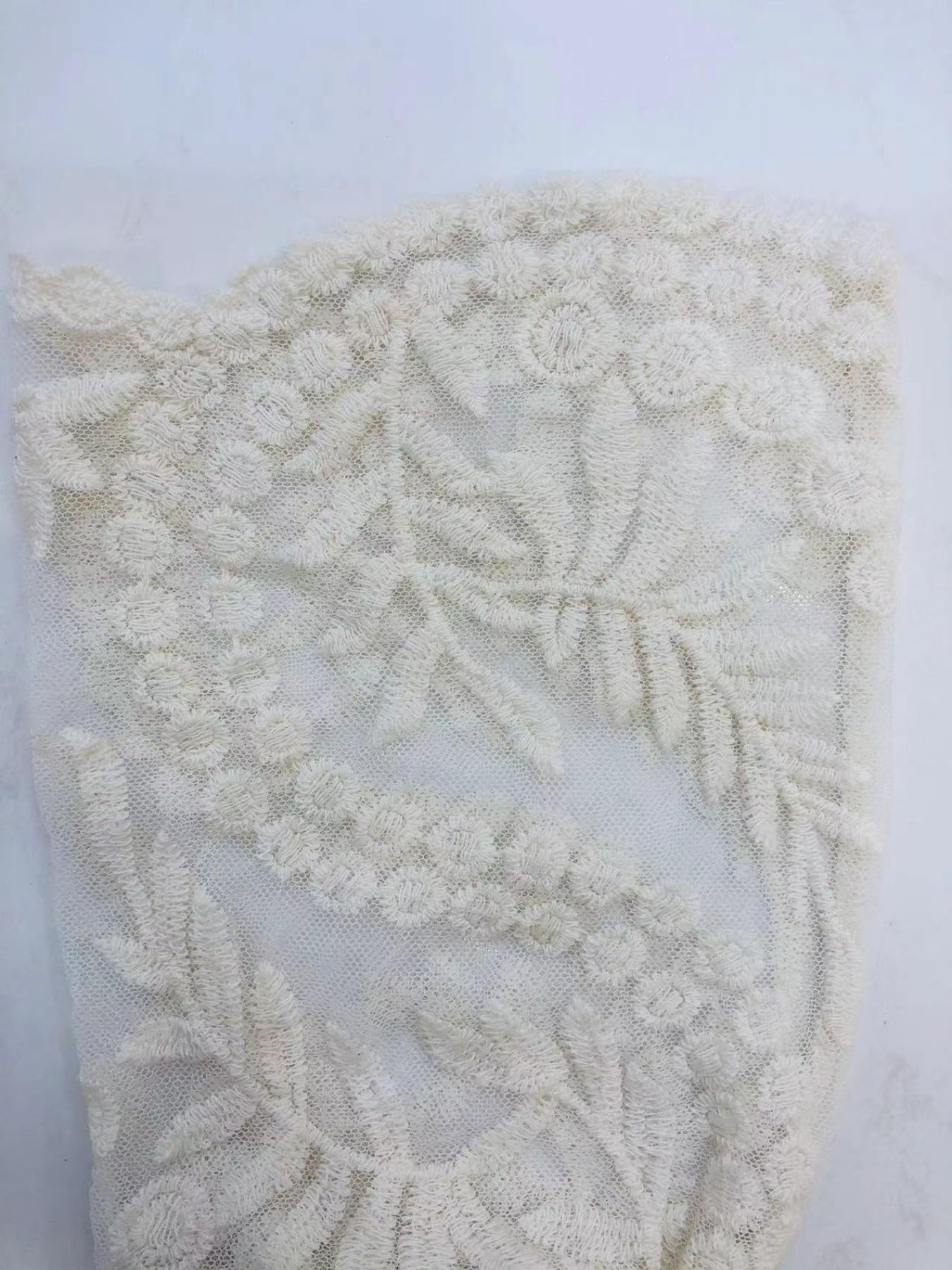 Women's Floral Embroidery Sheer Mesh Crop Cover Up Top without Bra, Chic Boho Scallop Trim Flounce Sleeve Scoop Neck Lace Cover Up Top for Beach Holiday Vacation, Ladies Summer Clothes