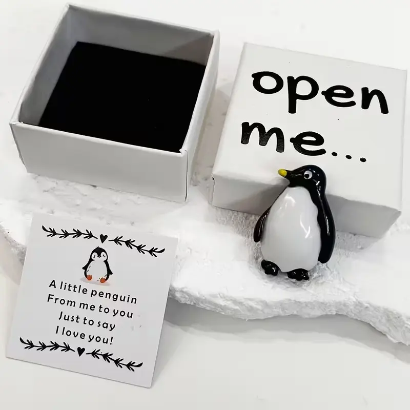 1pc Charming "Open Me" Surprise Gift Box, Featuring an Adorable Little Yellow-beaked Penguin and a Heartfelt "Little Penguin Loves You" Message Card, an Ideal Choice for Birthdays, Weddings, Anniversaries, and Valentine's Day, Novelty Gift