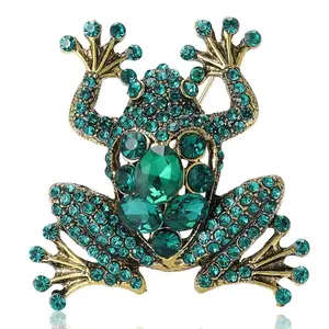 Vintage Green Diamond Frog Brooch Cute Animal Exaggerated Creative Diamond Brooch Women's Accessory Gift