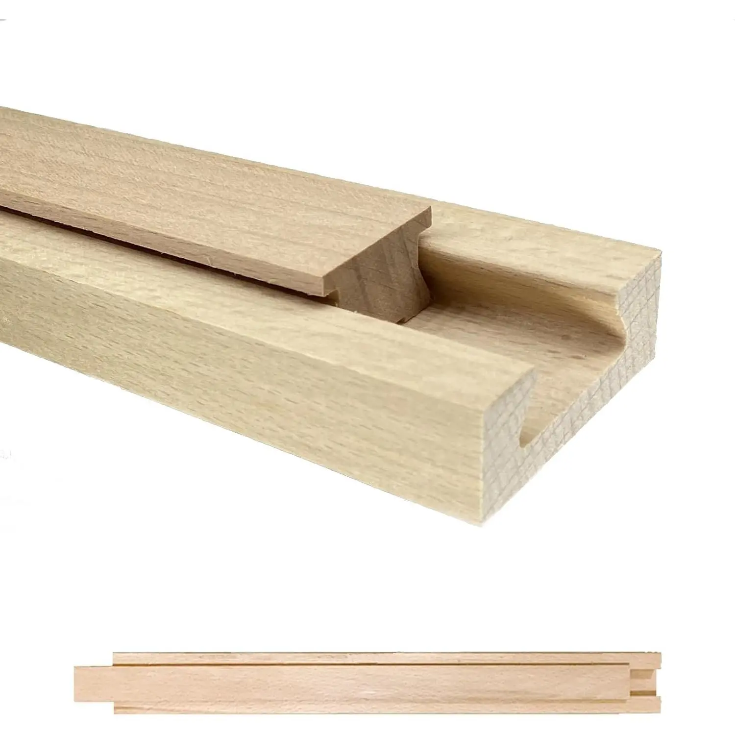 18 Inch Bottom Mount Wood Drawer Slides (17.72" Cuttable), Solid Wooden Center Guide Drawer Runners Track Rail for Dresser Cabinet Drawer Replacement Repair, 1 Pack L002