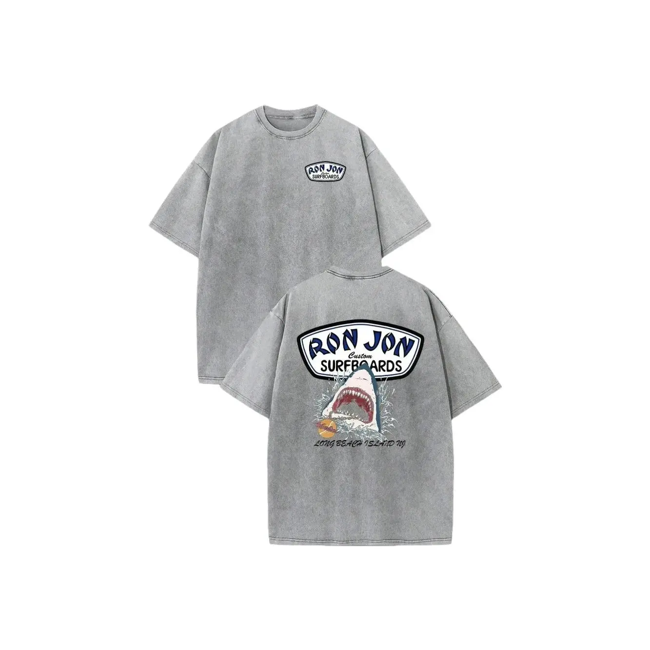 Ron Jon Surfboards Shark Washed Vintage T Shirts Oversized T Shirt America T-Shirt Graphic Cotton T-Shirt Loose Fit T-Shirt Breathable Round Neck Short Sleeve Casual Classic Graphic Tee Birthday T-Shirt Spring Fashion Wear Fall Casual Wear Soft Crew Neck