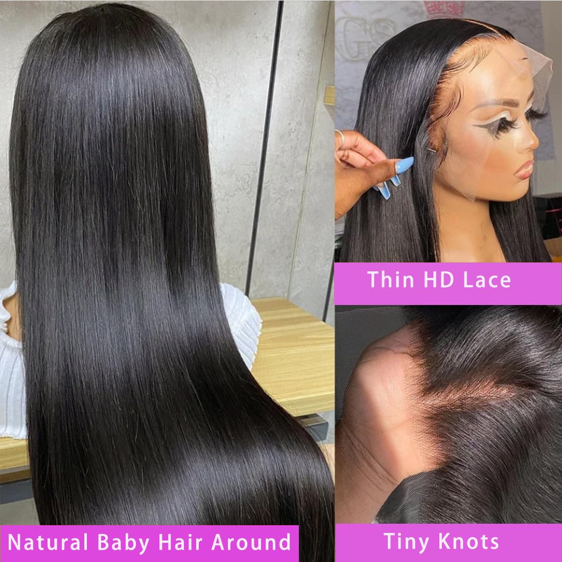 Bling Hair 180% Bone Straight 360 HD Full Lace Frontal Human Hair Wigs  For Woman Cheap Brazilian 13X6 13x4 Lace Front Human Hair Wig Smooth Pre Plucked 12-36 Inch Wholesale