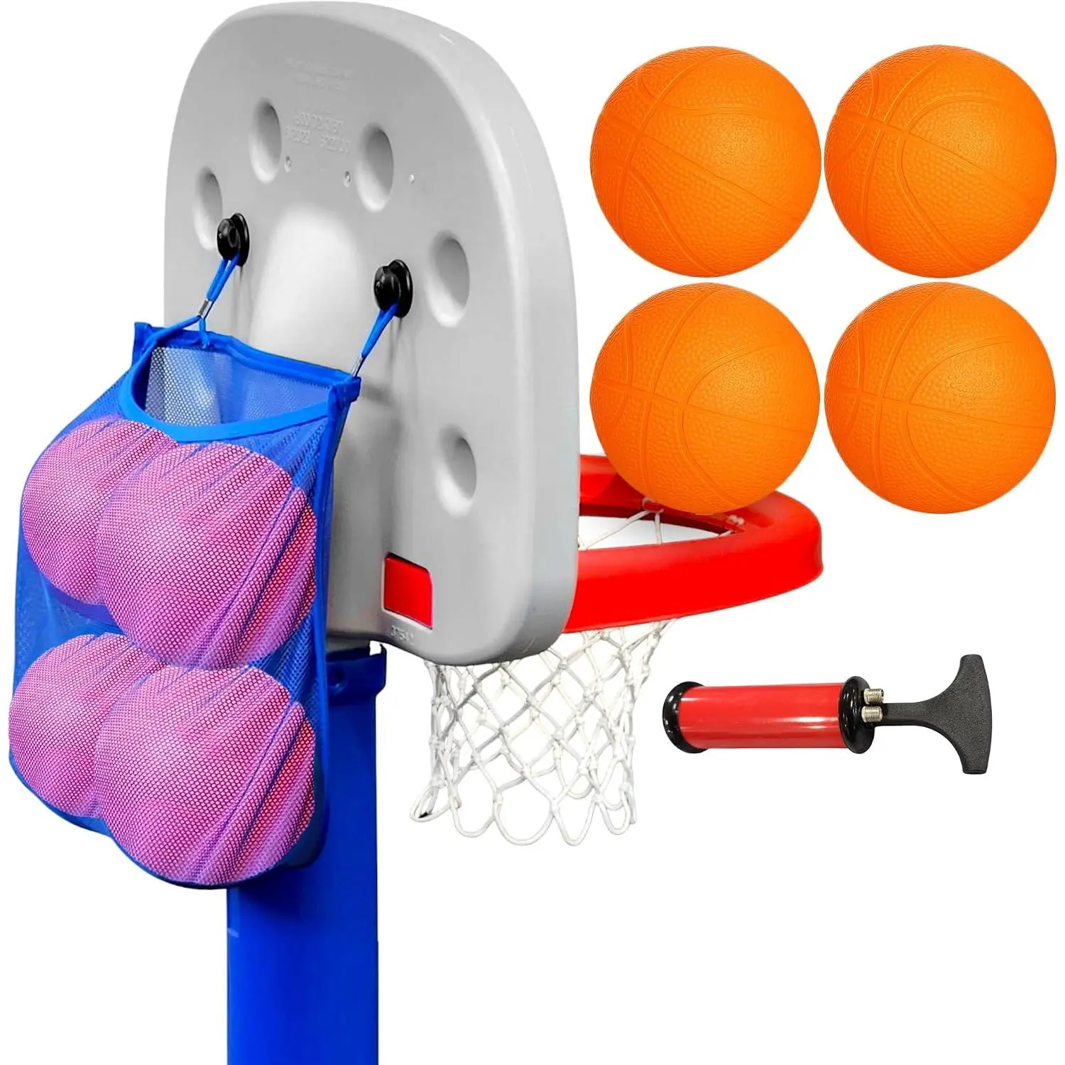 7" Mini Rubber Basketballs, Includes Pump & Mesh Storage Bag, Compatible with Little Tikes Basketball Hoop