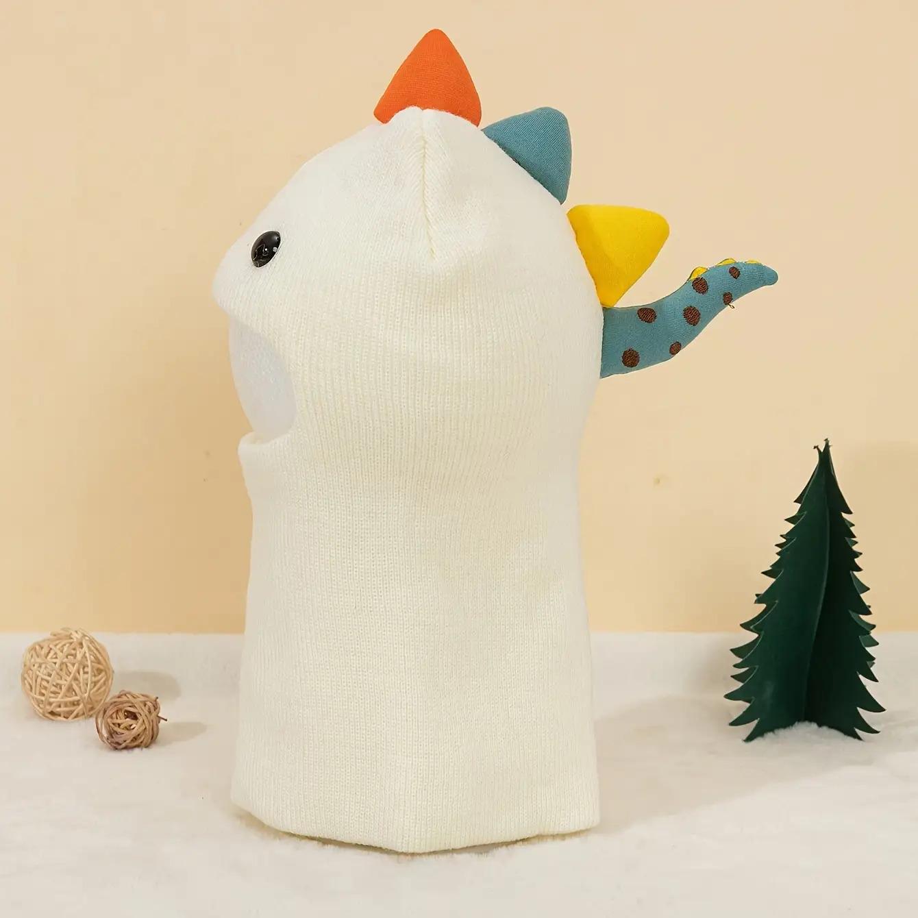 1pc ' Dinosaur Knit Beanie Hat with Scarf - Stretchy Lightweight Warm Winter Cap, 6-Month-5-Year-Old, Multicolor Cartoon Dinosaur Design for Outdoor Hiking & Holiday Celebrations (Christmas, Halloween, New Year), Dinosaur Clothes, Holiday Wear