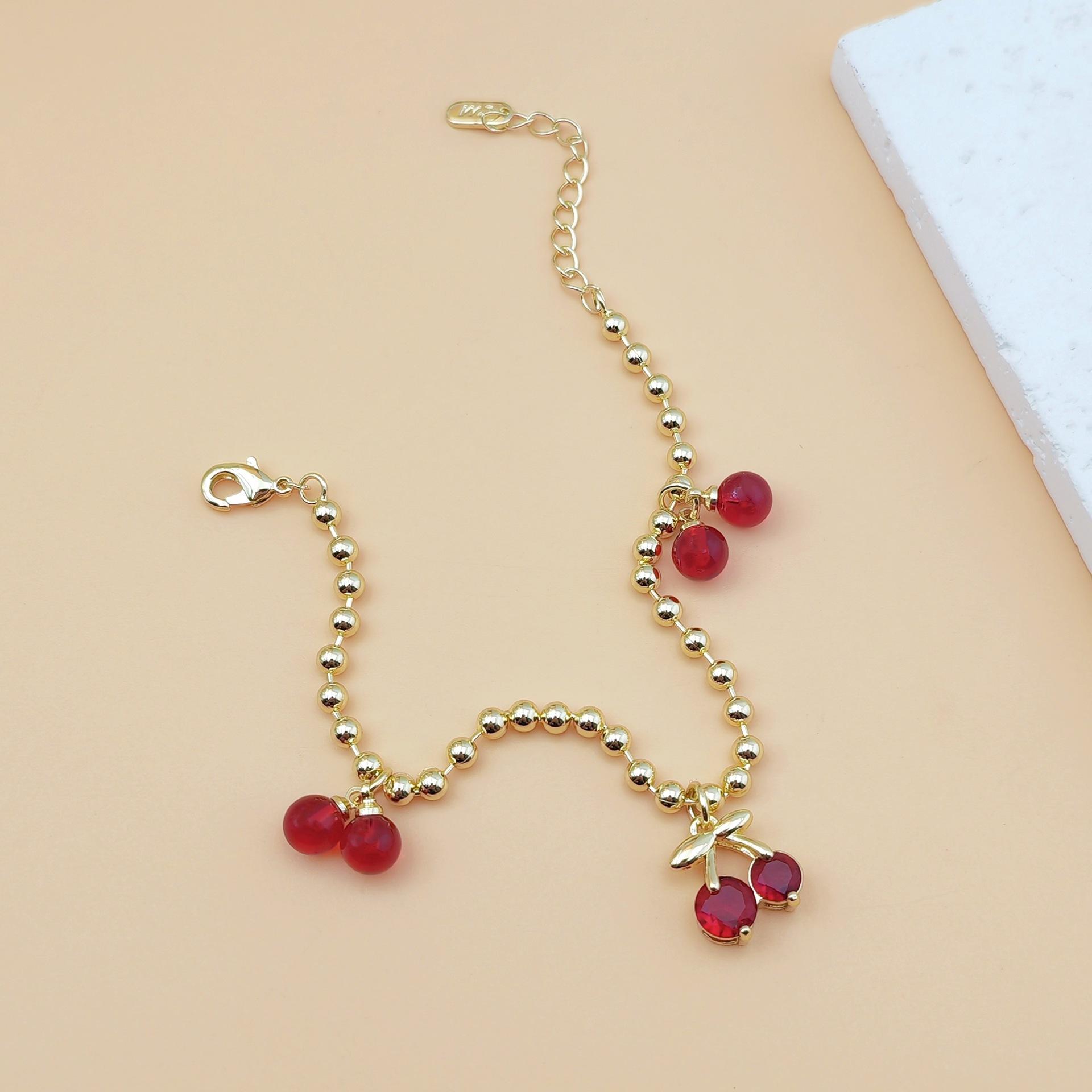 Trendy INS Style Cherry Charm Anklet & Bracelet for Women, Summer Beach Inspired Red Beaded Design, Cute Boho Aesthetic Jewelry, Lightweight & Versatile for Beach, Vacation & Daily Outfits