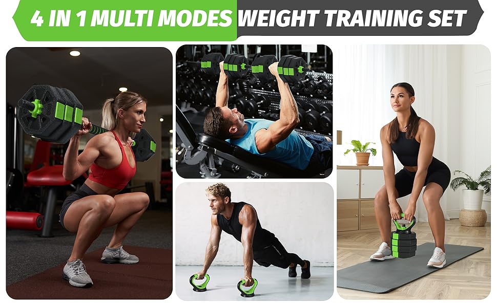 66lbs Adjustable Dumbbells Set, 4 in1 Free Weight Dumbbell Set of 2 Used as Barbell,Kettlebells,Fitness Exercises for Home Gym Suitable Men/Women