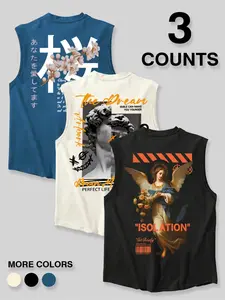 Men's Letter & Figure Print Tank Top, Street Fashion Regular Fit Sleeveless Graphic Vest Top for Daily Outdoor Wear, Men's Clothes for Summer
