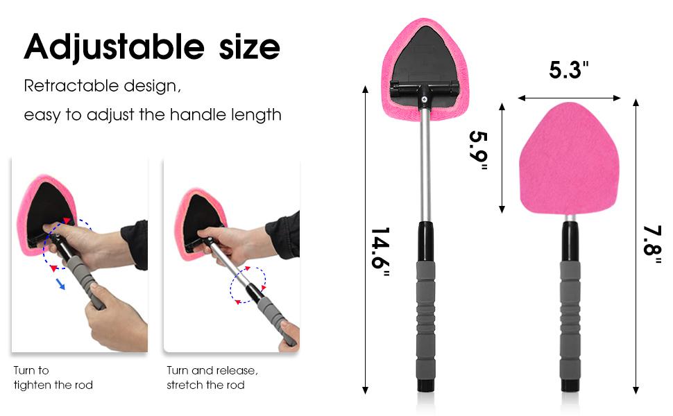 Windshield Cleaner Tool – Car Interior Window Cleaning Kit with Extendable Handle & 4 Microfiber Pads, Auto Wiper Inside Windshield Brush for Car & Home Windows