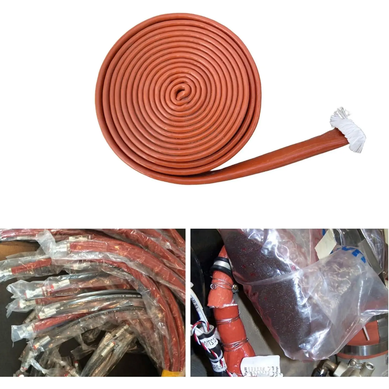 1/2"(12mm) ID x 5FT Silicone Coated Fiberglass Heat Wrap Fire Sleeve for Automotive Hose Lines Wires & Electrical Wiring Red