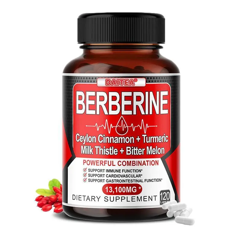 Daitea Organic Berberine Dietary Supplement for Adults - Supports Cardiovascular Health, Intestinal Function, Enhanced with Black Pepper - 120 Capsules, 24-Month Shelf Life, Vegetarian Formula