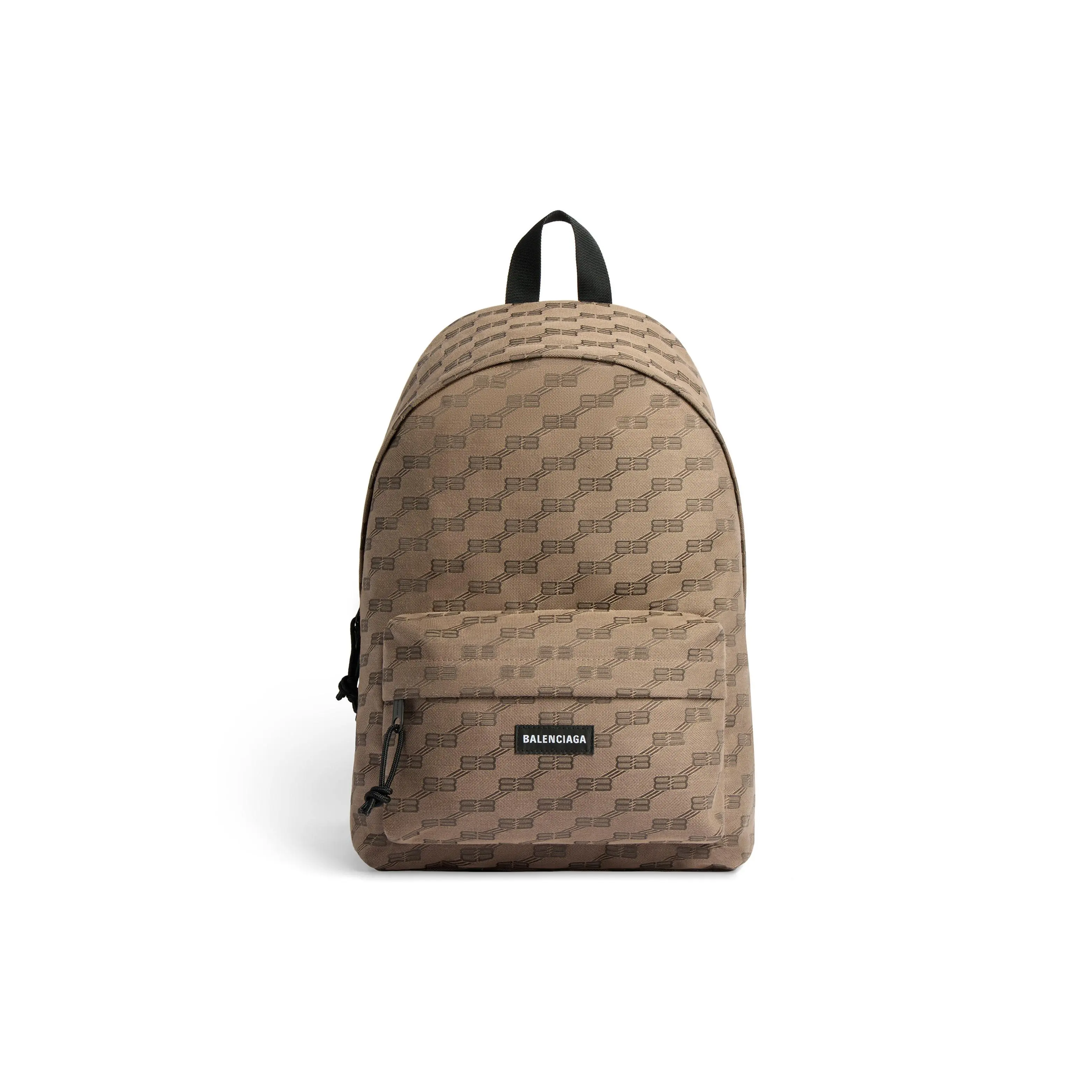 Balenciaga BB Monogram Signature Canvas and Faux-Leather Backpack, Medium Size, Men’s Beige and Brown