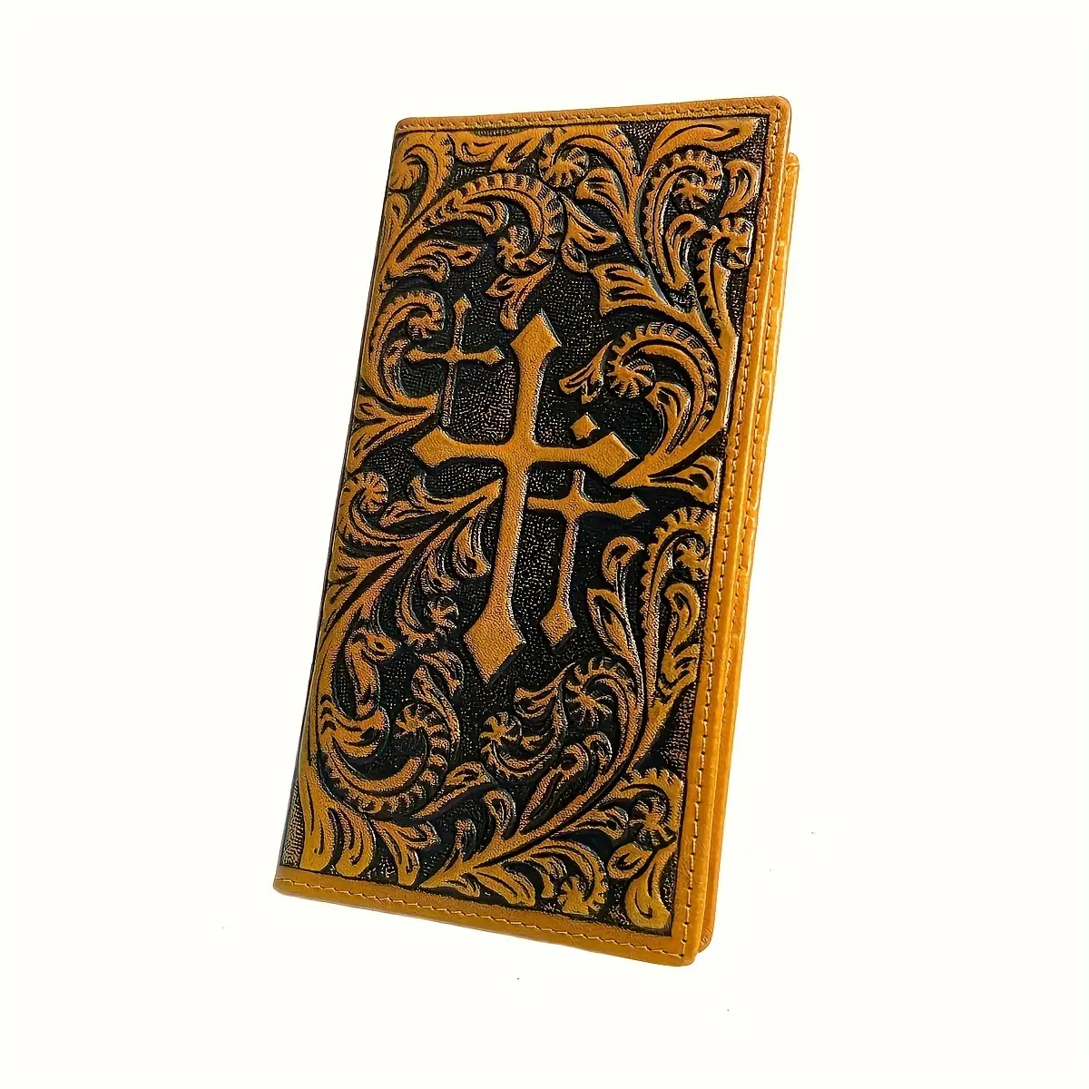Men's Genuine Cowhide Wallet - Floral Embossed, Slim Fit, Bifolding, Slim Multi-Compartment, Multi-Card Slot Long Bifold Checkbook Credit Card Holder, Ideal Gift for Men, Multi-Card Slot Men's Wallets, Slim Multi-Compartment Men's Wallets