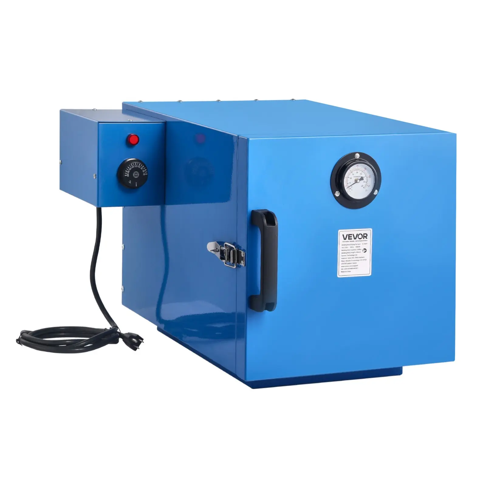 VEVOR Steel Body Countertop Electrode Rod Drying Oven, 200 lbs Capacity, 1060W 120V, Adjustable Temperature Knob (104F-392F), Locking Latch, Temperature Gauge for 18-in Stick Electrodes, Fecral Alloy, Galvanized Coating, Welding Quality Enhancement