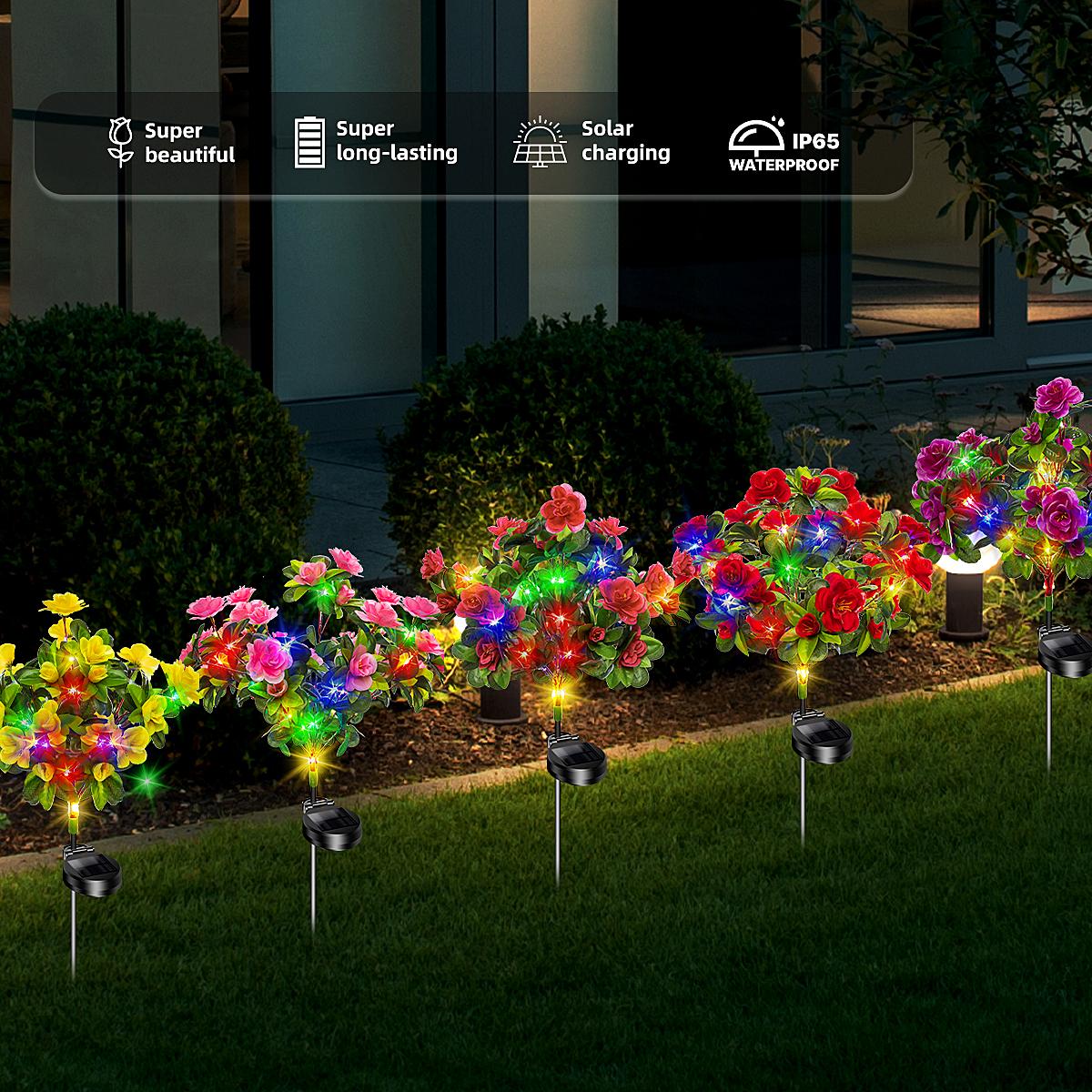 EVEDIOR 4-Pack Solar Lights for Mothers Waterproof Azalea Flower Outdoor Garden Decorations Independence Day Solar-Powered Easy Install