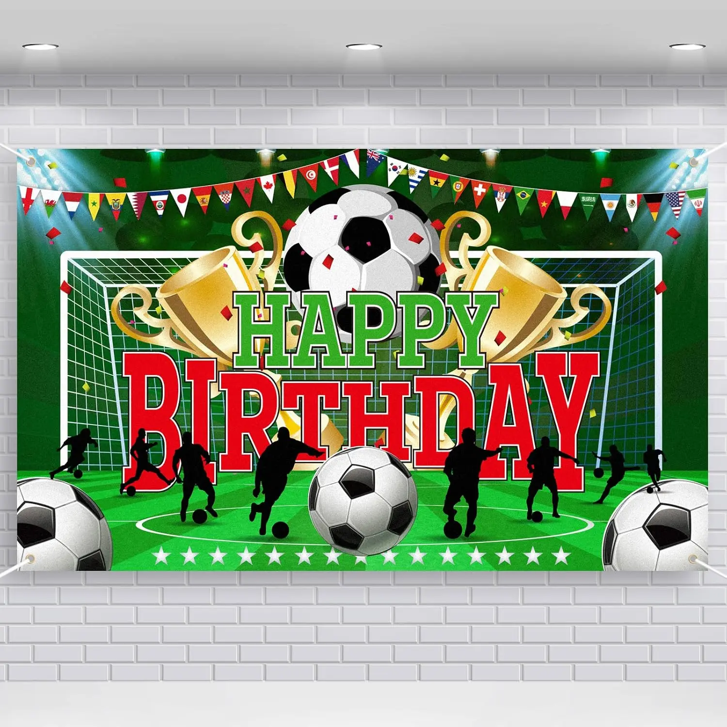 Soccer Party Backdrop  Themed Party Decoration Soccer Happy Birthday Banner Wall  Decor Photo Background for Holiday Birthday Party Supplies, 70.8 x 43.3 Inches