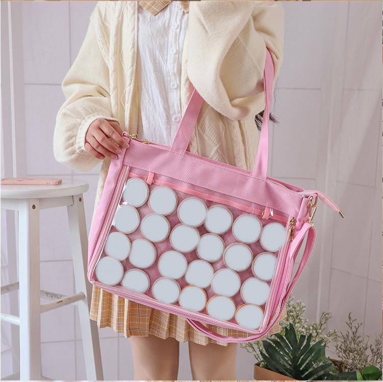 Big Ita Bag Black with Insert Japanese Cute Clear Women Double Straps Girls Kawaii Transparent Shoulder Bag Purses and Handbags