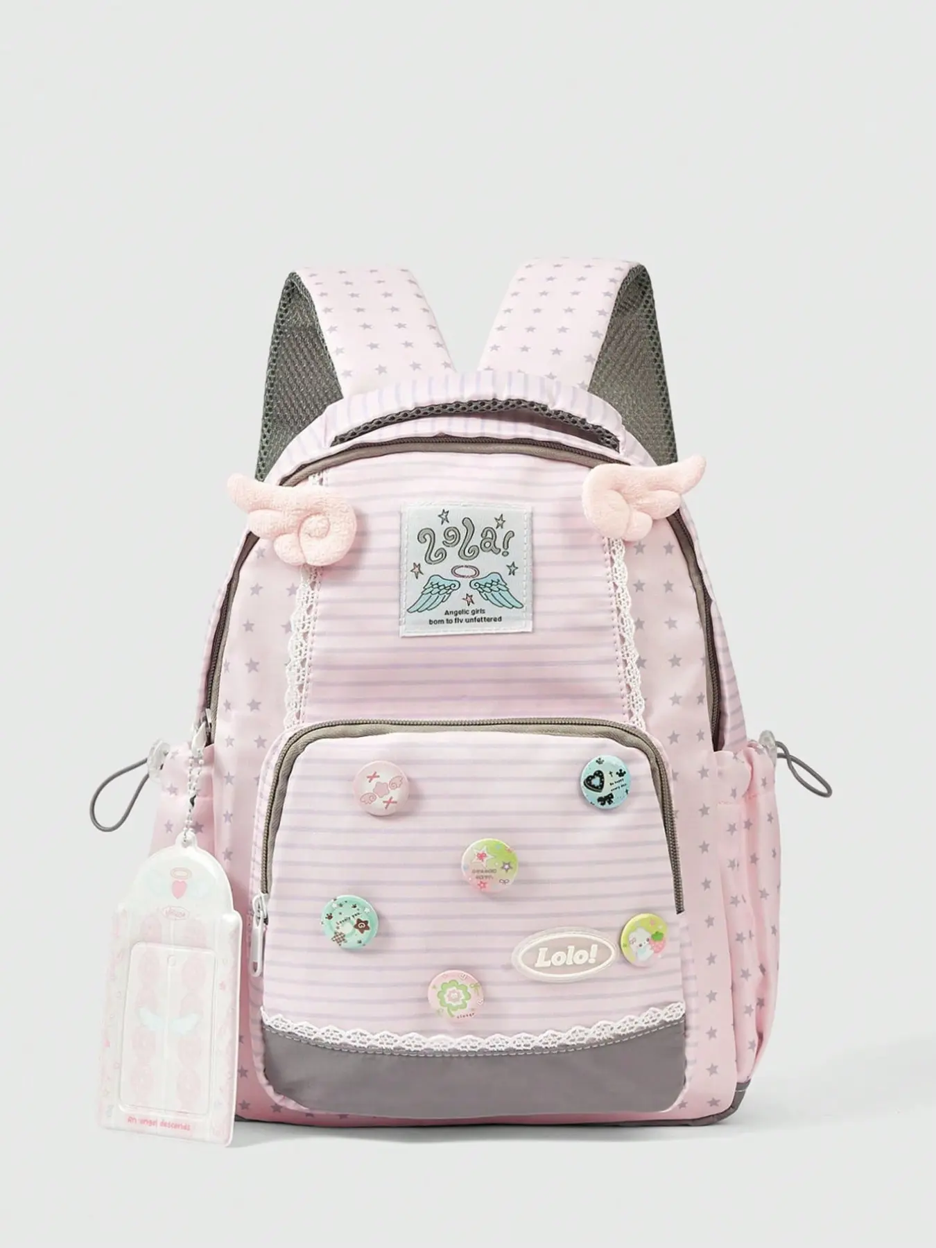 Cute Anime Style School Bag, Large Capacity Shoulder Backpack, Multi-Pocket Lace Design, Perfect for School, Commuting, Daily Use