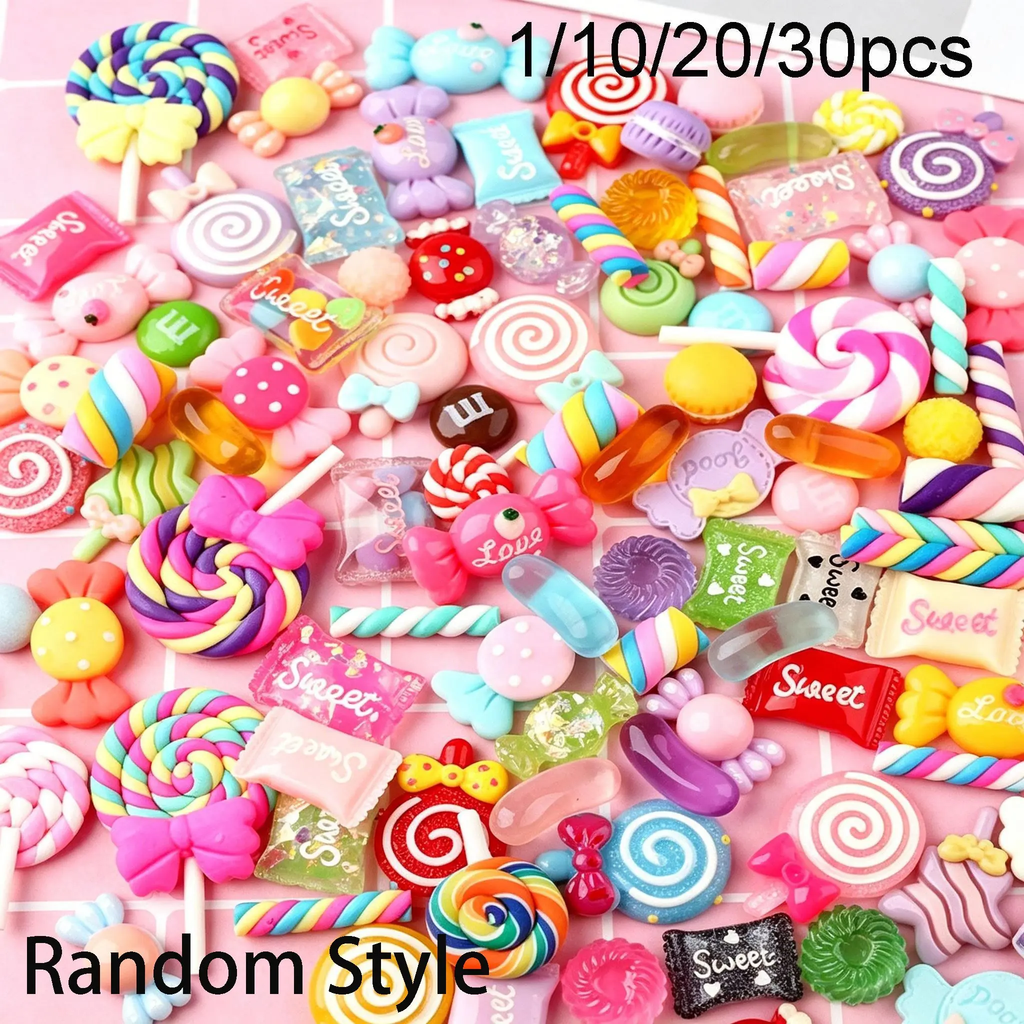 Cute Candy Charms Bulk, Kawaii Flatback Resin Fake Candy Charms, Random Decoden Charm for Crafts, Embellishments, DIY Decor, Decorative Charm