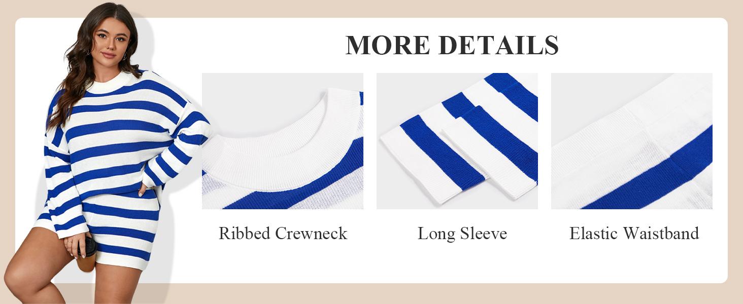 【XL-5XL】Imily Bela Curve Womens Plus Size Lounge Sets Striped Knit 2 Piece Sweater Set Long Sleeve Tops and Shorts Oversized Outfits