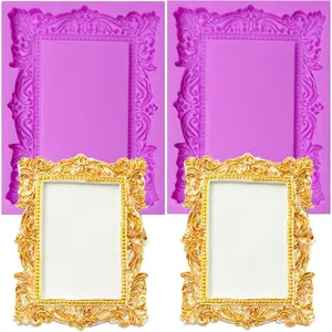 Photo Frame Fondant Silicone Molds 3D Picture Mirror Frame Cake Decoration Molds for Chocolate Candy Sugar Craft Gum Paste Cookies Resin Clay Set of 2