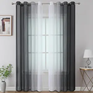 Estelar Textiler Black and White Ombre Semi Sheer Curtains 84 Inches Long for Living Room, Lightweight Window Treatment Light Filtering Grommet Top Gradient Drape for Bedroom,52Wx84L,2 Panels
