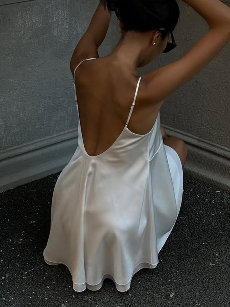 Women's Lace Trim Double Cami Dress, Solid Color Sleeveless Dress for Party Club Dating Wear, Ladies Clothes for Summer