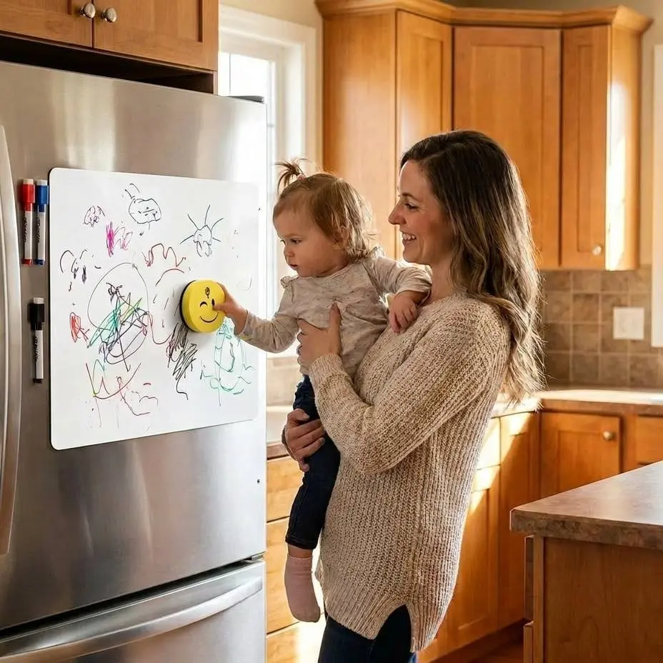 Magnetic Dry Erase Whiteboard for Refrigerator, 16x12 Inches, Anti-Stain Technology, 3 Fine Tips, Magnetic Large Eraser, Planner Board