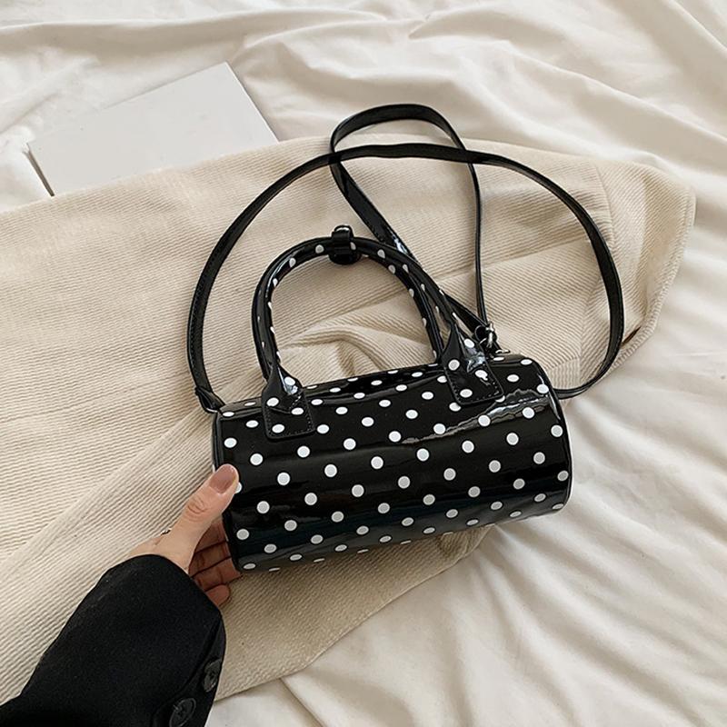 Crossbody Bag for Women Barrel Shape Mini Top Handle Purse PU Leather Polka Dot Cute Handbag Adjustable Strap Daily Use