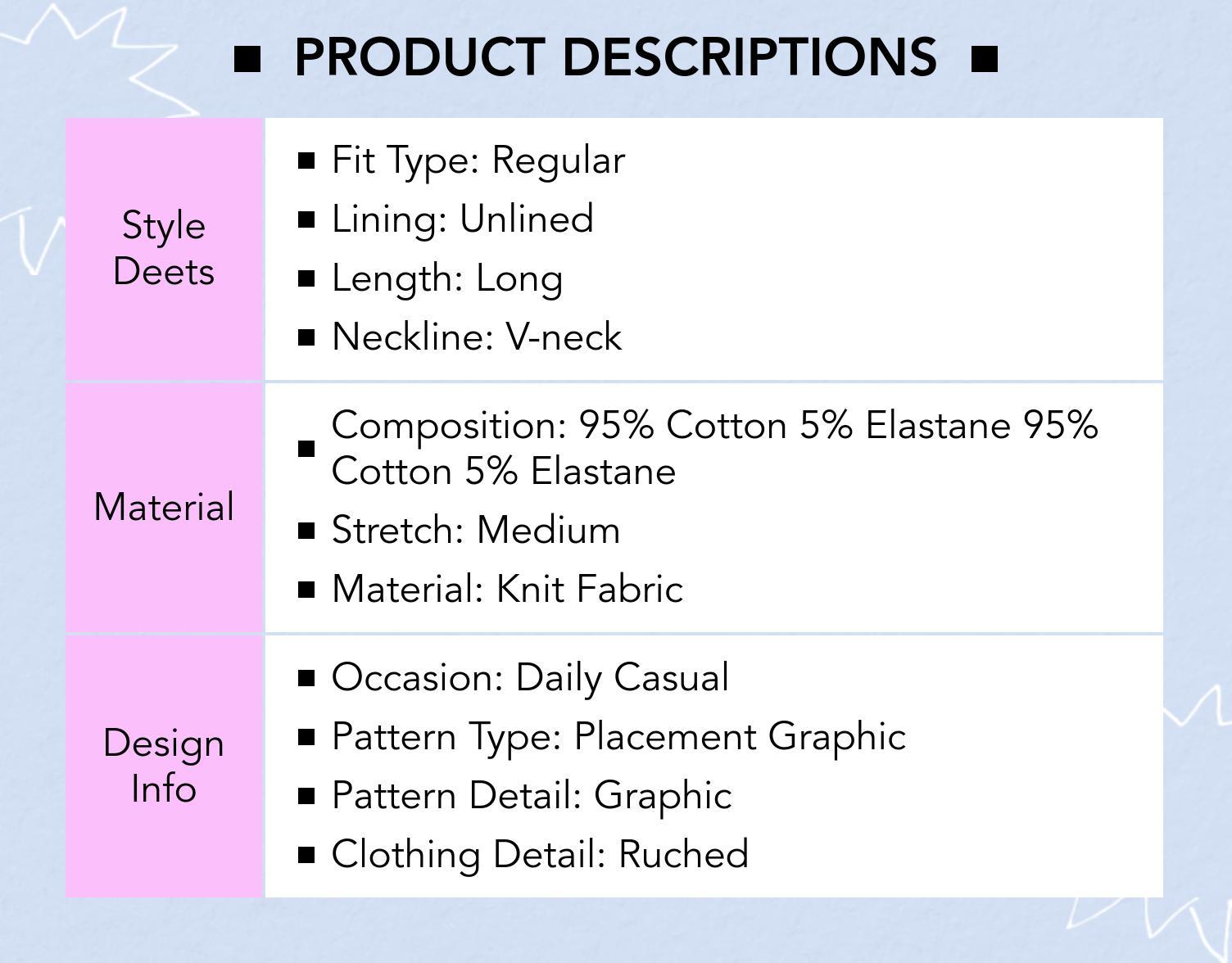 Cider Cotton-blend V-neck Graphic Ruched Long Sleeve Tee