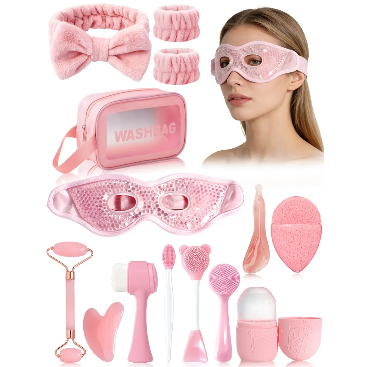 14pcs Facial Massage Beauty Set, Silicone Brush, Exfoliator, Ice Pack, Eye Mask, Travel & Home Use, Facial Cleanser Tool, Gift for Women