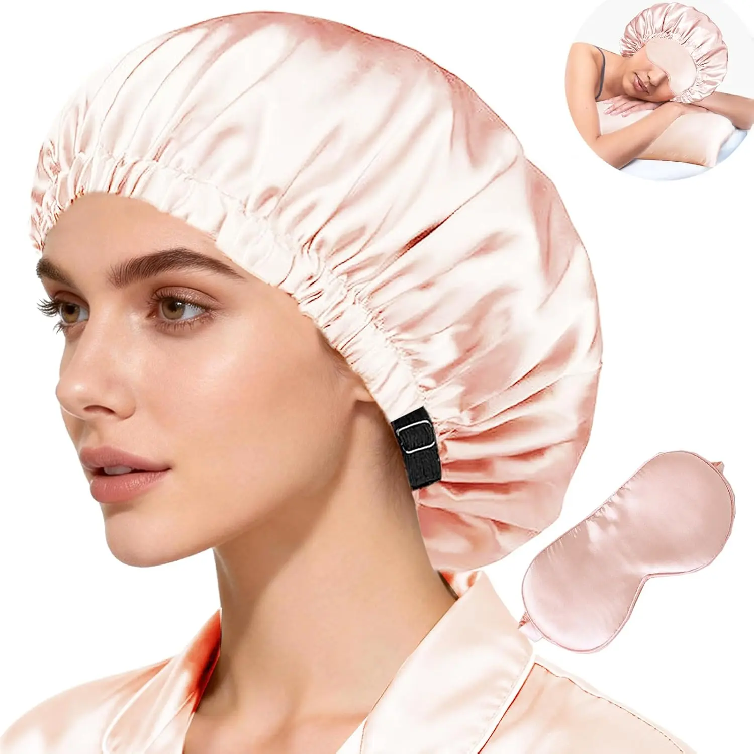 2Pcs Hair Bonnets For Sleeping Satin Bonnet Silk Bonnets For Women Silky Night Caps Womens Curly Hair Sleep Cap New model