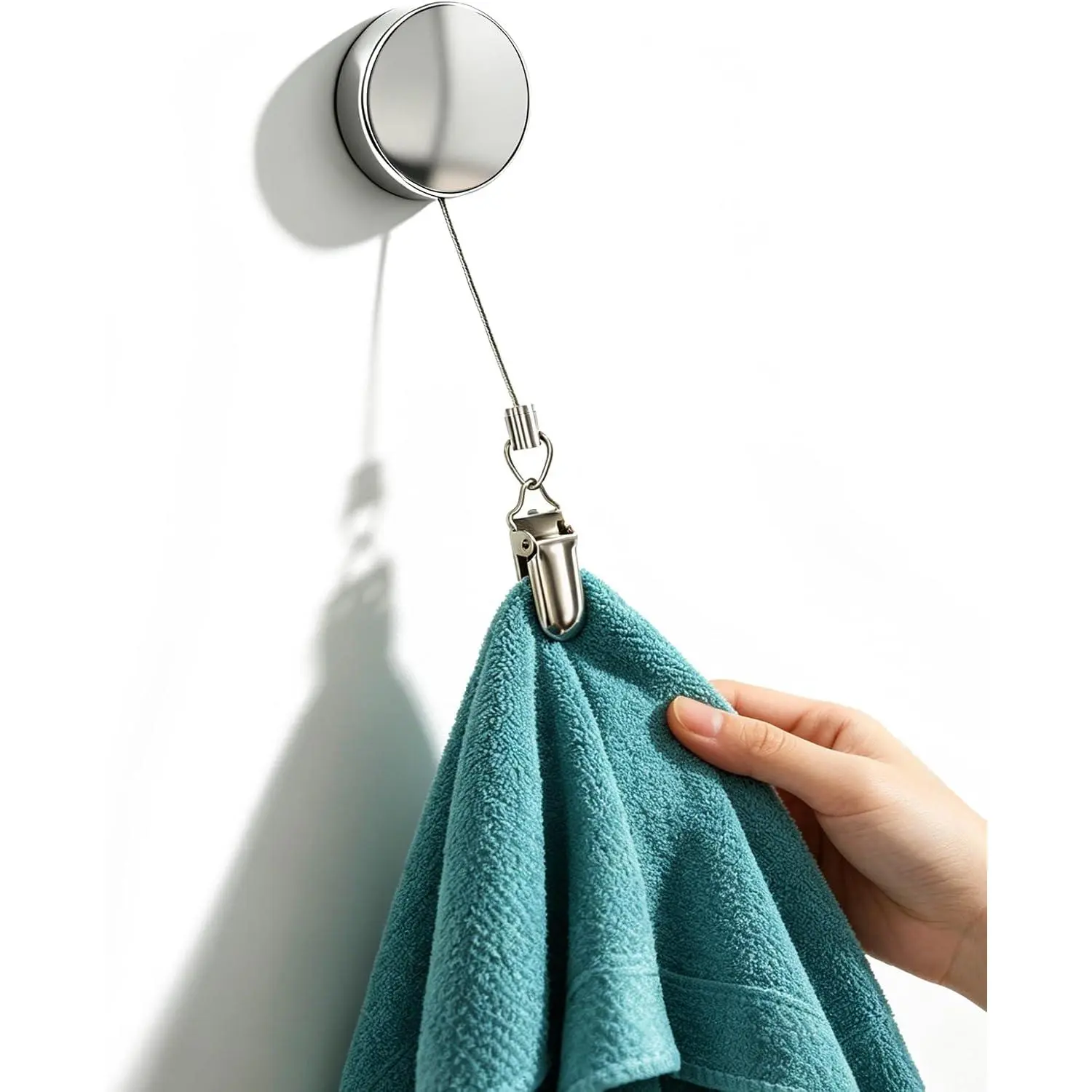 Extendable Towel Holder for Bathroom, Retractable Kitchen Hand Towel Hook, Adhesive Stainless Steel Towel Clip Hanger Over the Door, Space-Saving RV Accessories Towel Rack for Kitchen, Bath, Cabinet