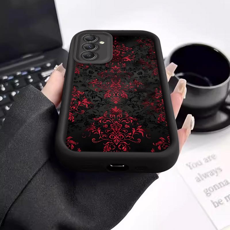 Phone Case suitable for Samsung Galaxy S26 S25 S24 S23 S22 S21 Fe Plus Ultra A13 A14 A15 A16 A17 A33 A34 A35 A36 A52 A53 A54 Note20 Gothic Red Ornament Pattern Pocket-Friendly Shockproof Protective Soft Smartphone Casing