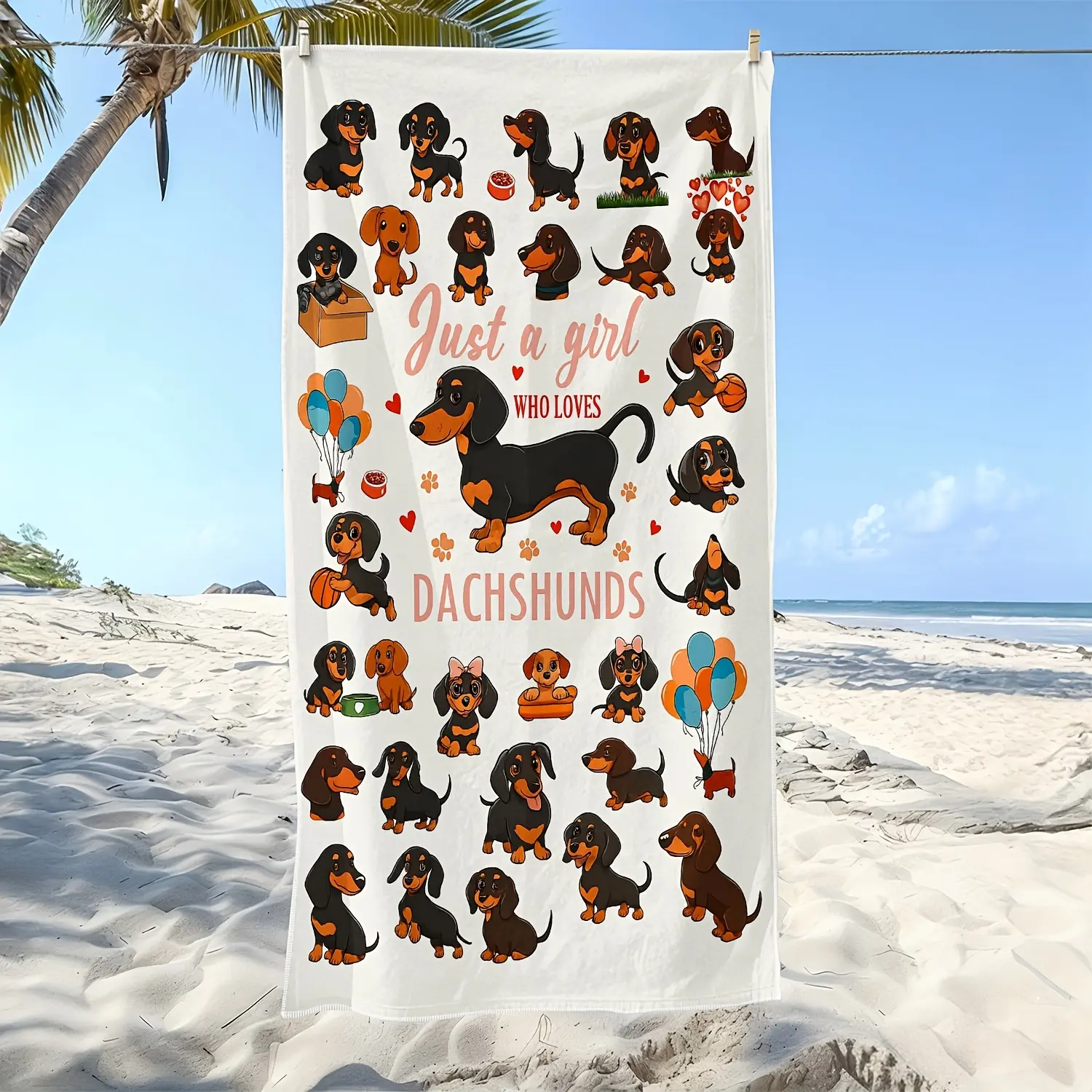 Cute Cartoon Dachshund Microfiber Beach Towel, Quick‑Dry Super Absorbent Soft Towel for Beach Vacations & Pool Lounging, Ideal Gift for Friends
