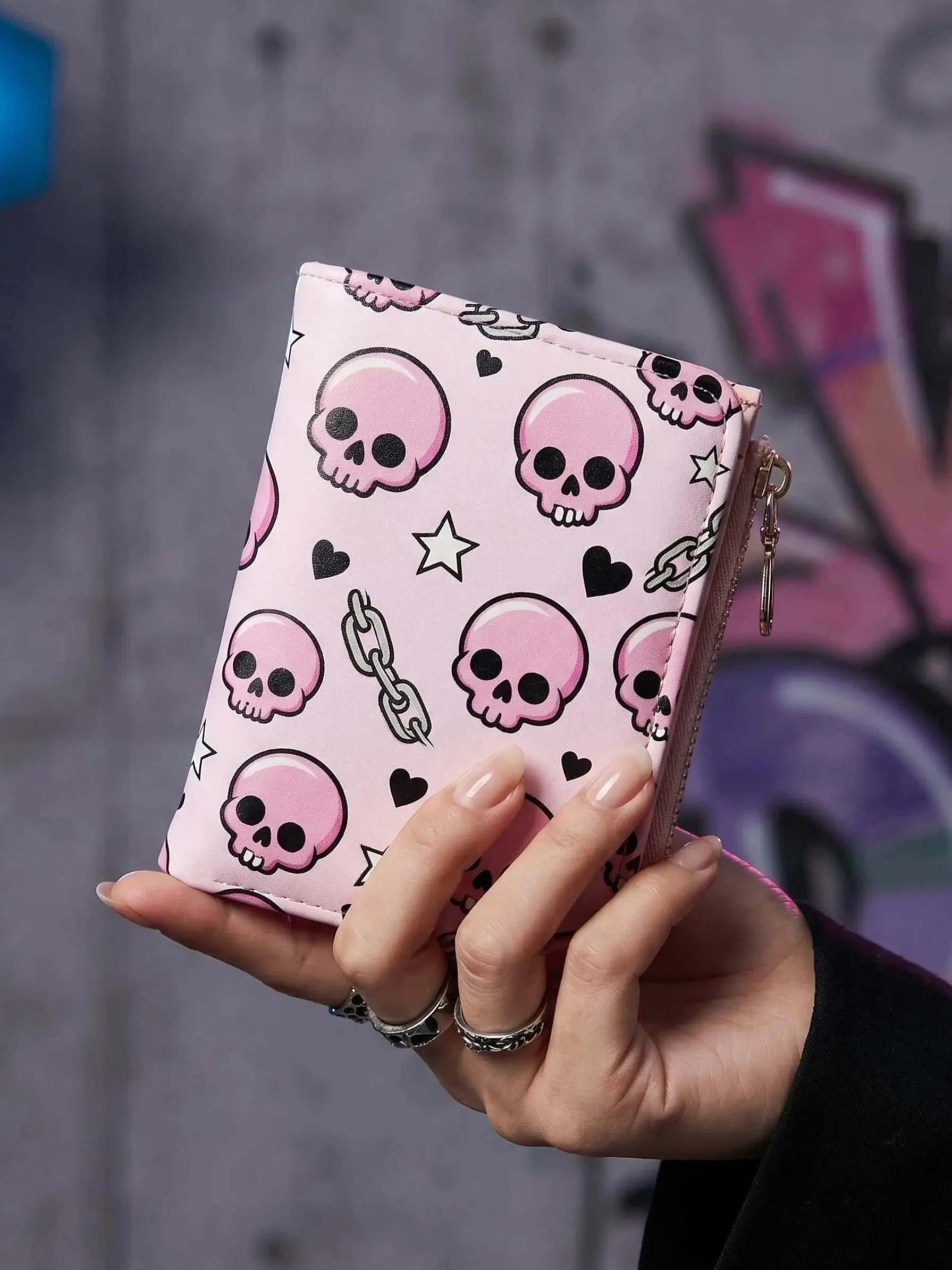 Y2K Punk Style Skull Print Short Wallet, PU Material Multi-Card Slot Coin Purse, Women's Fashion Accessory for All Seasons, Fashionable Card Holder