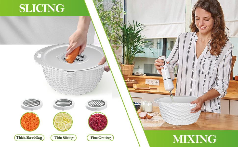 4-1 Colander with Bowl Set - Rotatable Colander for Kitchen(Patented) - Strainers and Colanders - Pasta Strainer with New Upgraded Graters for Fruit Veggie Fun Kitchen Presents - White