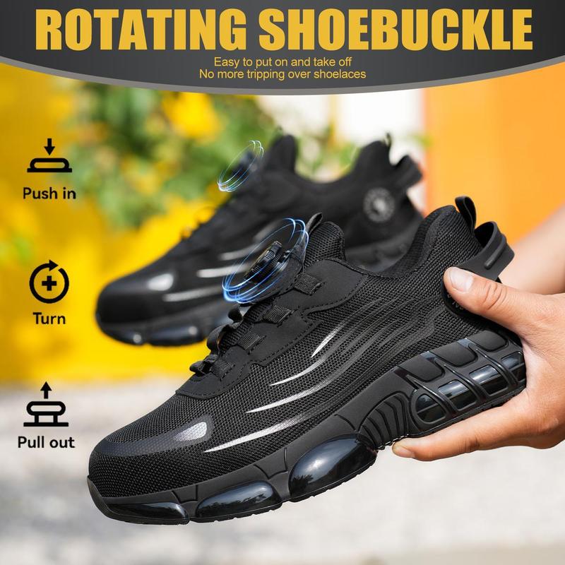 Men's Steel Toe Safety Shoes Puncture Proof Smash Proof Swivel Button Grey Mesh Work Boots for Outdoor Construction Dustproof Durable Non-Slip Outsole