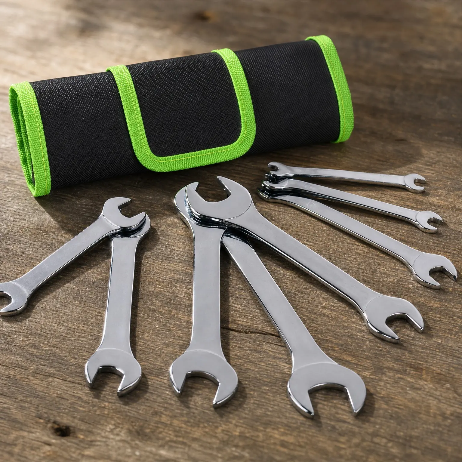Super-Thin Metric Open End Wrench Set, 8-Piece | Includes 6, 7, 8, 9, 10, 11, 12, 13, 14, 15, 16, 17, 18, 19, 22, 24 mm, Slim Spanner Wrench Set with Rolling PouchGift