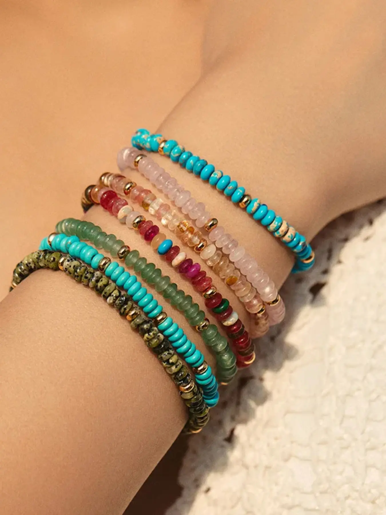 Colorful Natural Stone Bead Handmade Bracelet, Hand Chain Jewelry, Waterproof Boho Style Stainless Steel Wristband, Trendy Fashion Accessory Gift