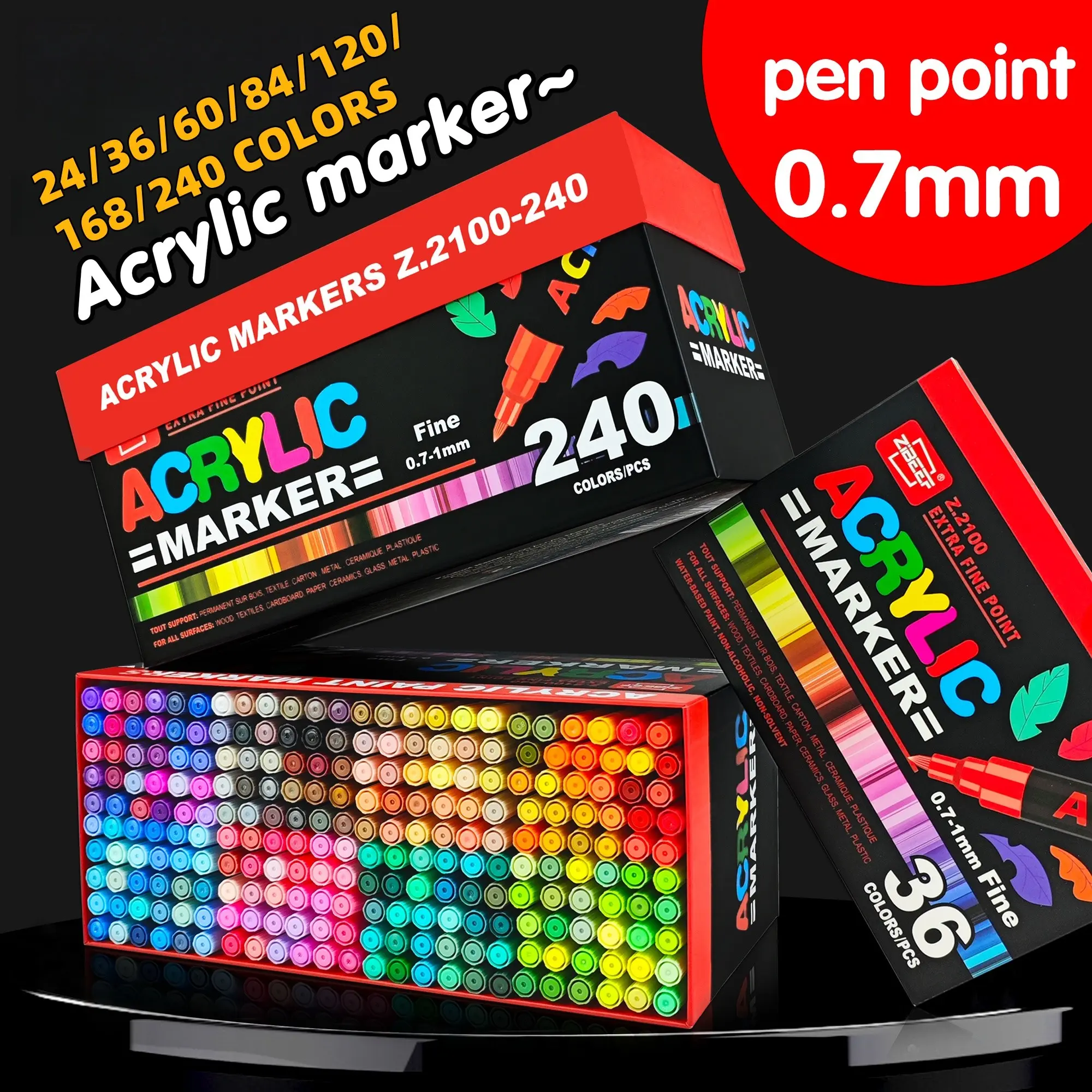 24/36/60/84/120/168/240 Color 0.7mm Fine Tip Acrylic Markers, Ideal for Rock Art, Wood, Glass, Paper, Cups, DIY Crafts, Art Supplies